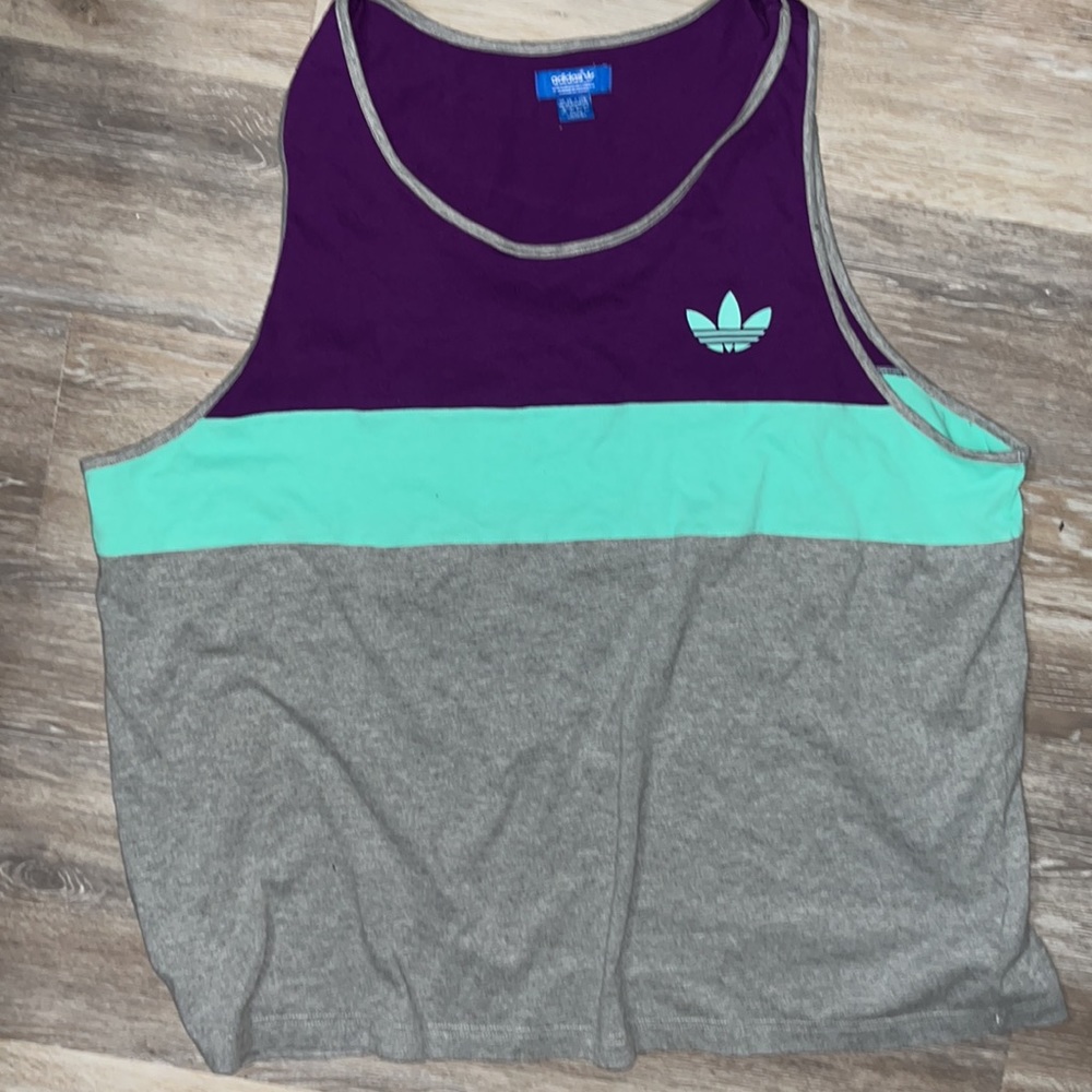 2pc Adidas set tank top drawstring shorts purple light turquoise no stains3XL